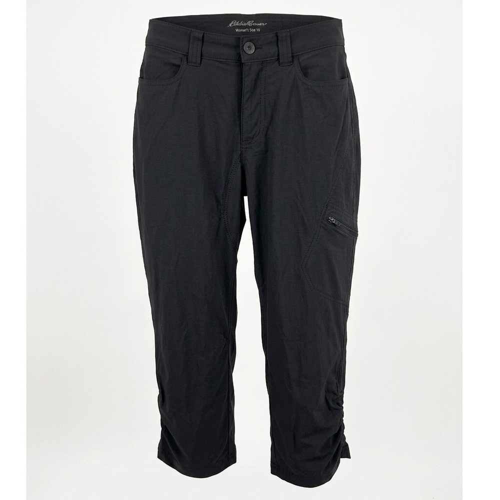 Eddie Bauer Womens Size 10 Black Cropped Cargo Ruched Capri Pants Pockets Hiking